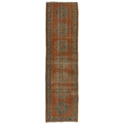 Narrow Vintage Handmade Turkish Runner Rug for Hallway Decor. 2.6 x 10.6 Ft (79 x 322 cm)