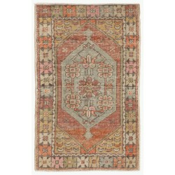 One of a Kind Tribal Oriental Rug, Traditional Vintage Handmade Turkish Carpet. 2.7 x 3.9 Ft (80 x 118 cm)