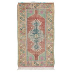 One-of-a-Kind Vintage Handmade Turkish Village Accent Rug, Circa 1960. 2.8 x 4.6 Ft (85 x 140 cm)