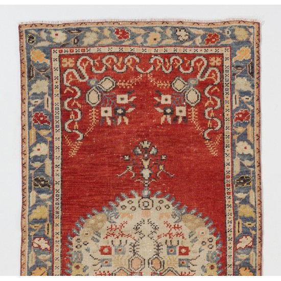 Mid-Century Turkish Handmade Wool Accent Rug for Country Home, Rustic Decor. 3 x 6.4 Ft (90 x 193 cm)
