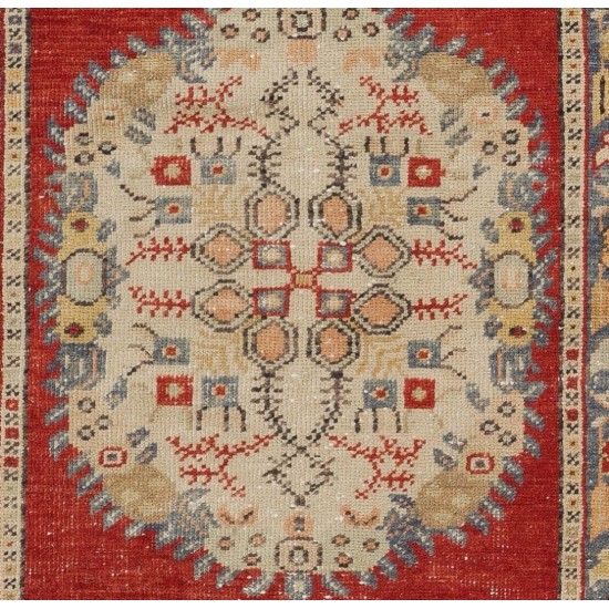 Mid-Century Turkish Handmade Wool Accent Rug for Country Home, Rustic Decor. 3 x 6.4 Ft (90 x 193 cm)