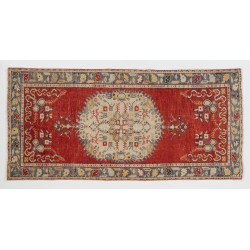 Mid-Century Turkish Handmade Wool Accent Rug for Country Home, Rustic Decor. 3 x 6.4 Ft (90 x 193 cm)