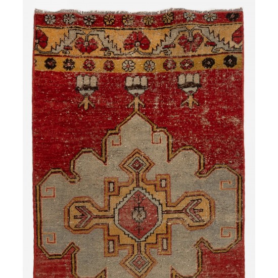 One-of-a-Kind Mid-Century Handmade Turkish Runner Rug for Hallway Decor. 3 x 11.4 Ft (90 x 347 cm)