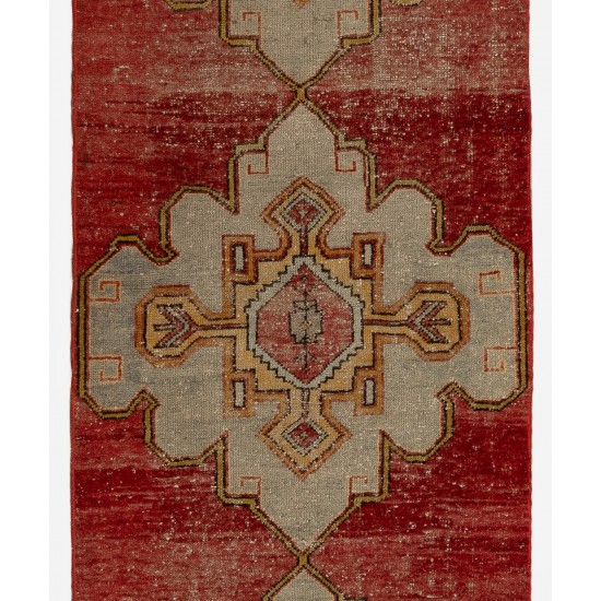 One-of-a-Kind Mid-Century Handmade Turkish Runner Rug for Hallway Decor. 3 x 11.4 Ft (90 x 347 cm)