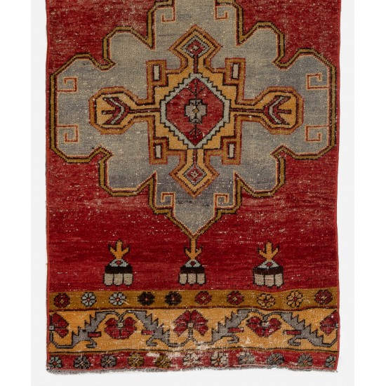 One-of-a-Kind Mid-Century Handmade Turkish Runner Rug for Hallway Decor. 3 x 11.4 Ft (90 x 347 cm)