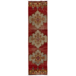 One-of-a-Kind Mid-Century Handmade Turkish Runner Rug for Hallway Decor. 3 x 11.4 Ft (90 x 347 cm)