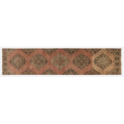 Mid-Century Handmade Turkish Runner Rug for Hallway Decor. 3 x 12.7 Ft (90 x 385 cm)
