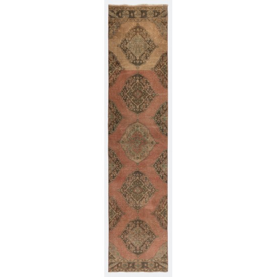 Mid-Century Handmade Turkish Runner Rug for Hallway Decor. 3 x 12.7 Ft (90 x 385 cm)