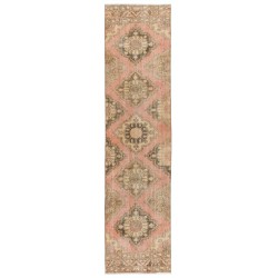 Narrow Vintage Handmade Turkish Runner Rug for Hallway Decor. 3 x 12.3 Ft (92 x 374 cm)