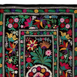 Silk Hand Embroidered Bed Cover, Vintage Suzani Wall Hanging from Uzbekistan. 4.3 x 7.3 Ft (130 x 220 cm)