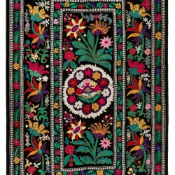 Silk Hand Embroidered Bed Cover, Vintage Suzani Wall Hanging from Uzbekistan. 4.3 x 7.3 Ft (130 x 220 cm)
