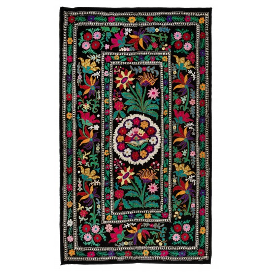 Silk Hand Embroidered Bed Cover, Vintage Suzani Wall Hanging from Uzbekistan. 4.3 x 7.3 Ft (130 x 220 cm)