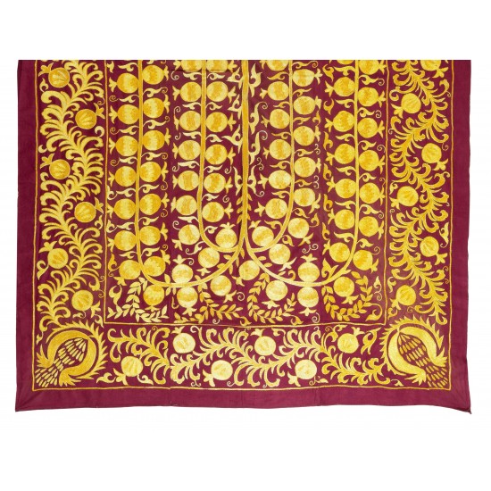 Silk Hand Embroidered Bed Cover, Vintage Suzani Wall Hanging from Uzbekistan. 4.7 x 7 Ft (142 x 213 cm)