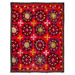 Silk Hand Embroidered Bed Cover, Vintage Suzani Wall Hanging from Uzbekistan. 6 x 7.5 Ft (180 x 226 cm)