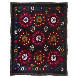 Silk Hand Embroidered Bed Cover, Vintage Suzani Wall Hanging from Uzbekistan. 6.4 x 7.8 Ft (195 x 236 cm)