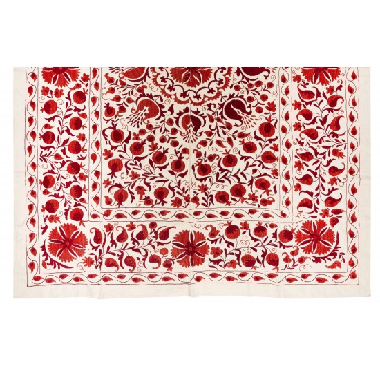 New Silk Hand Embroidered Bed Cover, Decorative Suzani Wall Hanging from Uzbekistan. 6.5 x 8 Ft (196 x 245 cm)