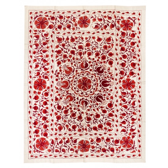 New Silk Hand Embroidered Bed Cover, Decorative Suzani Wall Hanging from Uzbekistan. 6.5 x 8 Ft (196 x 245 cm)