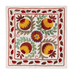 New Uzbek Silk Embroidery Suzani Cushion Cover. Decorative Lace Pillow Cover. 16" x 16" (40 x 40 cm)