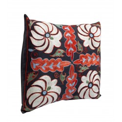 Silk Embroidery Suzani Cushion Cover. Decorative Lace Pillow Cover from Uzbekistan. 16" x 16" (40 x 40 cm)