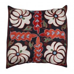 Silk Embroidery Suzani Cushion Cover. Decorative Lace Pillow Cover from Uzbekistan. 16" x 16" (40 x 40 cm)