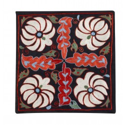 Silk Embroidery Suzani Cushion Cover, Authentic Uzbek Throw Pillow Cover. 16" x 16" (40 x 40 cm)