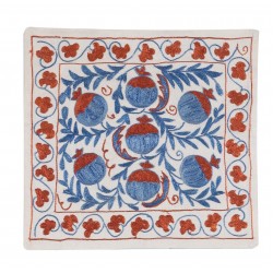 Suzani Silk, Cotton and Linen Cushion Cover, Hand Embroidered Uzbek Suzani Throw Pillow Cover. 16" x 18" (40 x 44 cm)