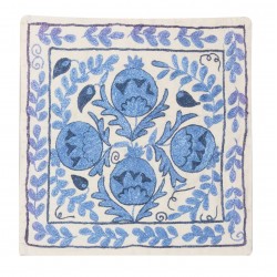 Handmade Authentic Uzbek Silk Embroidered Suzani Throw Pillow Cover. 17" x 17" (42 x 42 cm)