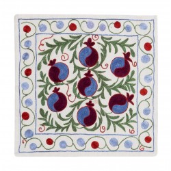 Hand Embroidered Silk, Cotton and Linen Cushion Cover From Uzbekistan. Decorative Suzani Textile. 17" x 17" (43 x 43 cm)