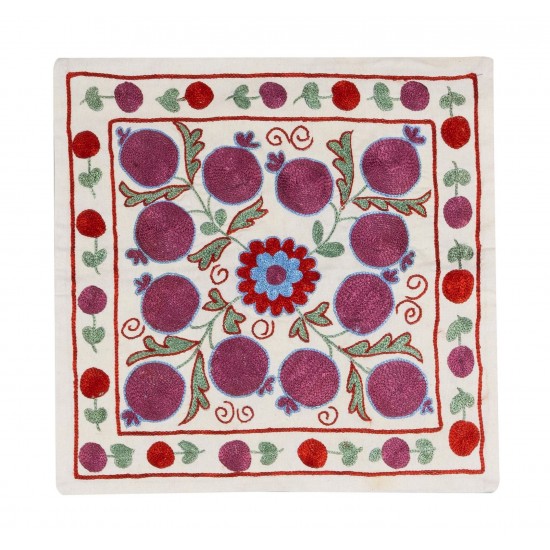 Brand New Authentic Silk Embroidery Suzani Cushion Cover from Uzbekistan. 17" x 18" (43 x 44 cm)