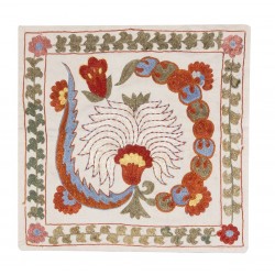 Nice Suzani Throw Pillow Cover from Uzbekistan. Hand Embroidered Cotton and Silk Cushion Cover. 17" x 18" (43 x 45 cm)