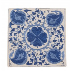 New Uzbek Silk Embroidery Suzani Cushion Cover. Decorative Lace Pillow Cover. 18" x 17" (44 x 42 cm)