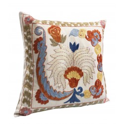 Silk Embroidery Suzani Cushion Cover, Authentic Uzbek Throw Pillow Cover. 18" x 18" (44 x 44 cm)