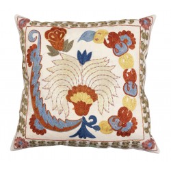 Silk Embroidery Suzani Cushion Cover, Authentic Uzbek Throw Pillow Cover. 18" x 18" (44 x 44 cm)