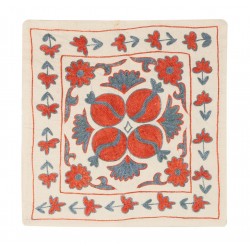 Uzbek Silk Embroidery Suzani Cushion Cover. Decorative Lace Pillow Cover. 18" x 18" (44 x 44 cm)