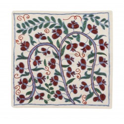 Silk Hand Embroidered Suzani Cushion Cover, Authentic Uzbek Throw Pillow Cover. 18" x 18" (44 x 44 cm)