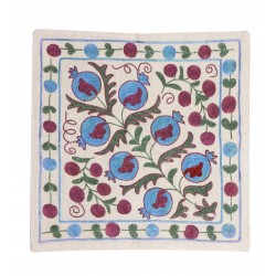 Beautiful Silk Hand Embroidered Suzani Cushion Cover from Uzbekistan, 21st Century Handmade Pillow Cover. 18" x 18" (44 x 44 cm)