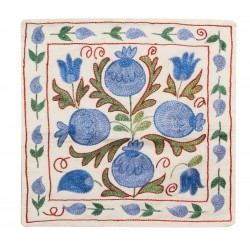 Handmade Authentic Uzbek Silk Embroidered Suzani Throw Pillow Cover. 18" x 19" (44 x 46 cm)