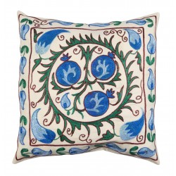 Silk Embroidery Suzani Cushion Cover. Decorative Lace Pillow Cover from Uzbekistan. 18" x 18" (45 x 45 cm)