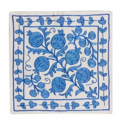 Silk Hand Embroidery Cushion Cover, Traditional Uzbek Suzani Lace Pillow. 19" x 17" (46 x 43 cm)