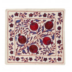 Silk Embroidery Suzani Cushion Cover, Authentic Uzbek Throw Pillow Cover. 19" x 17" (46 x 43 cm)
