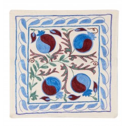 Handmade Brand New Uzbek Silk Embroidered Suzani Throw Pillow Cover, Cushion Cover, Lace Pillow. 19" x 19" (46 x 46 cm)