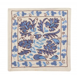 Handmade Brand New Uzbek Silk Embroidered Suzani Throw Pillow Cover, Cushion Cover, Lace Pillow. 19" x 19" (46 x 46 cm)