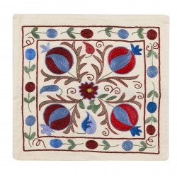Hand Embroidered Silk, Cotton and Linen Cushion Cover From Uzbekistan. Decorative Suzani Textile. 19" x 19" (46 x 46 cm)