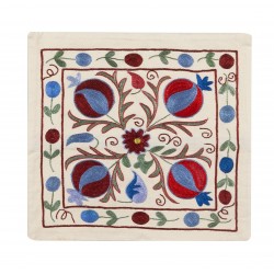 Silk Hand Embroidered Suzani Cushion Cover, Authentic Uzbek Throw Pillow Cover. 19" x 19" (46 x 46 cm)