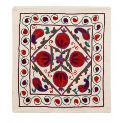 New Uzbek Silk Embroidery Suzani Cushion Cover. Decorative Lace Pillow Cover. 19" x 19" (46 x 46 cm)