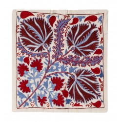 New Uzbek Silk Embroidery Suzani Cushion Cover. Decorative Lace Pillow Cover. 19" x 19" (46 x 46 cm)