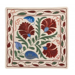 Elegant New Silk Hand Embroidered Suzani Cushion Cover from Uzbekistan. 19" x 19" (46 x 46 cm)