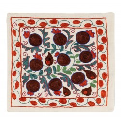 New Central Asian / Uzbek Silk Embroidered Suzani Cushion Cover, Authentic Handmade Throw Pillow Cover. 19" x 19" (46 x 46 cm)