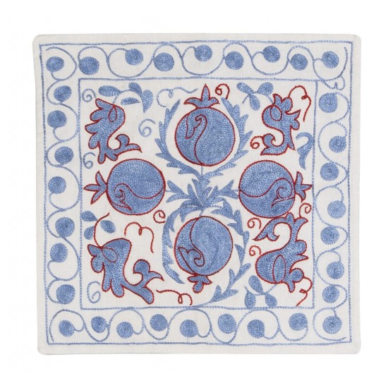 Decorative Silk Hand Embroidered Suzani Cushion Cover from Uzbekistan. 19" x 19" (46 x 46 cm)