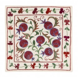 Hand Embroidered Silk, Cotton and Linen Cushion Cover From Uzbekistan. Decorative Suzani Textile. 19" x 19" (46 x 46 cm)